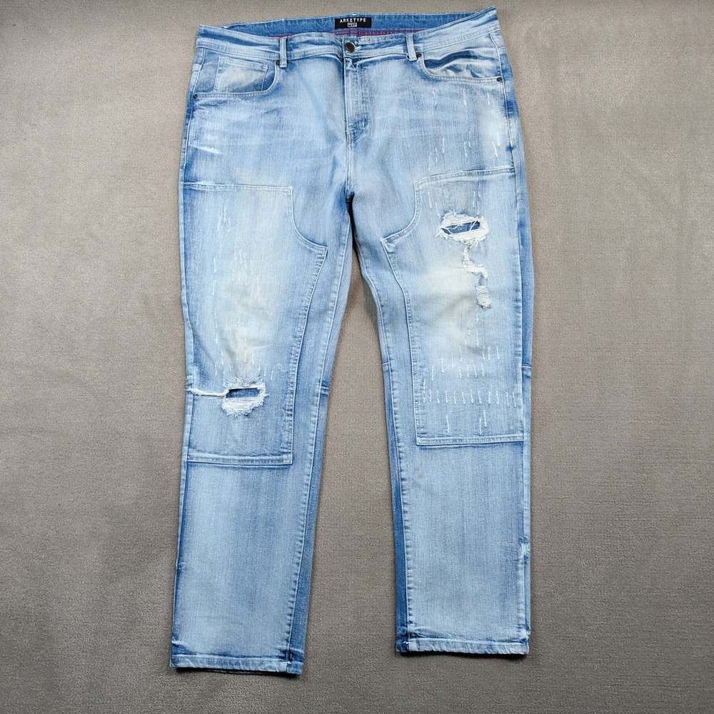 Arketype 44x32 Distressed Biker Jeans Light Wash Ripped Grunge Streetwear Denim
